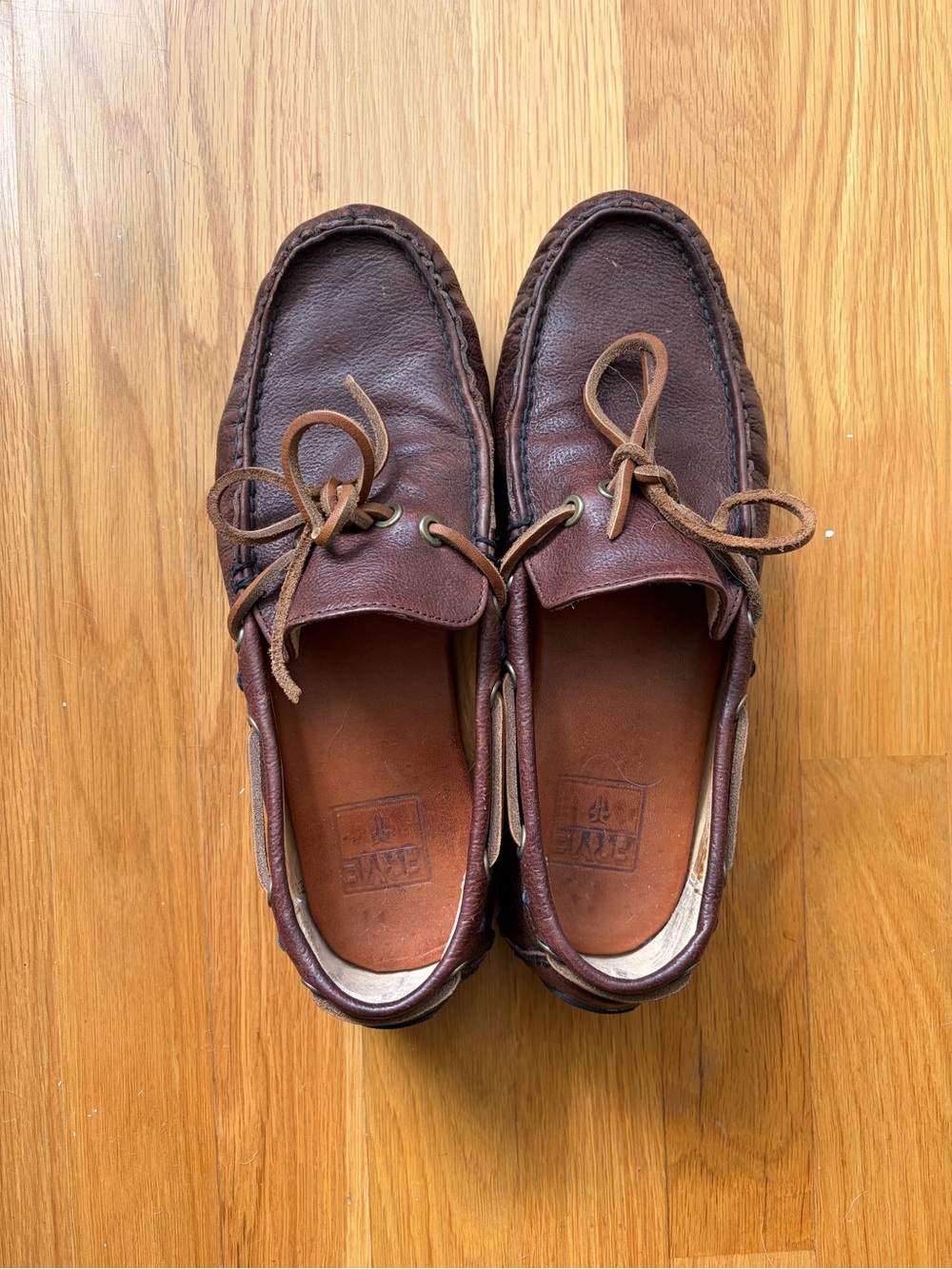 FRYE AND CO. Dark Brown Leather Moc-Toe Boat Shoes